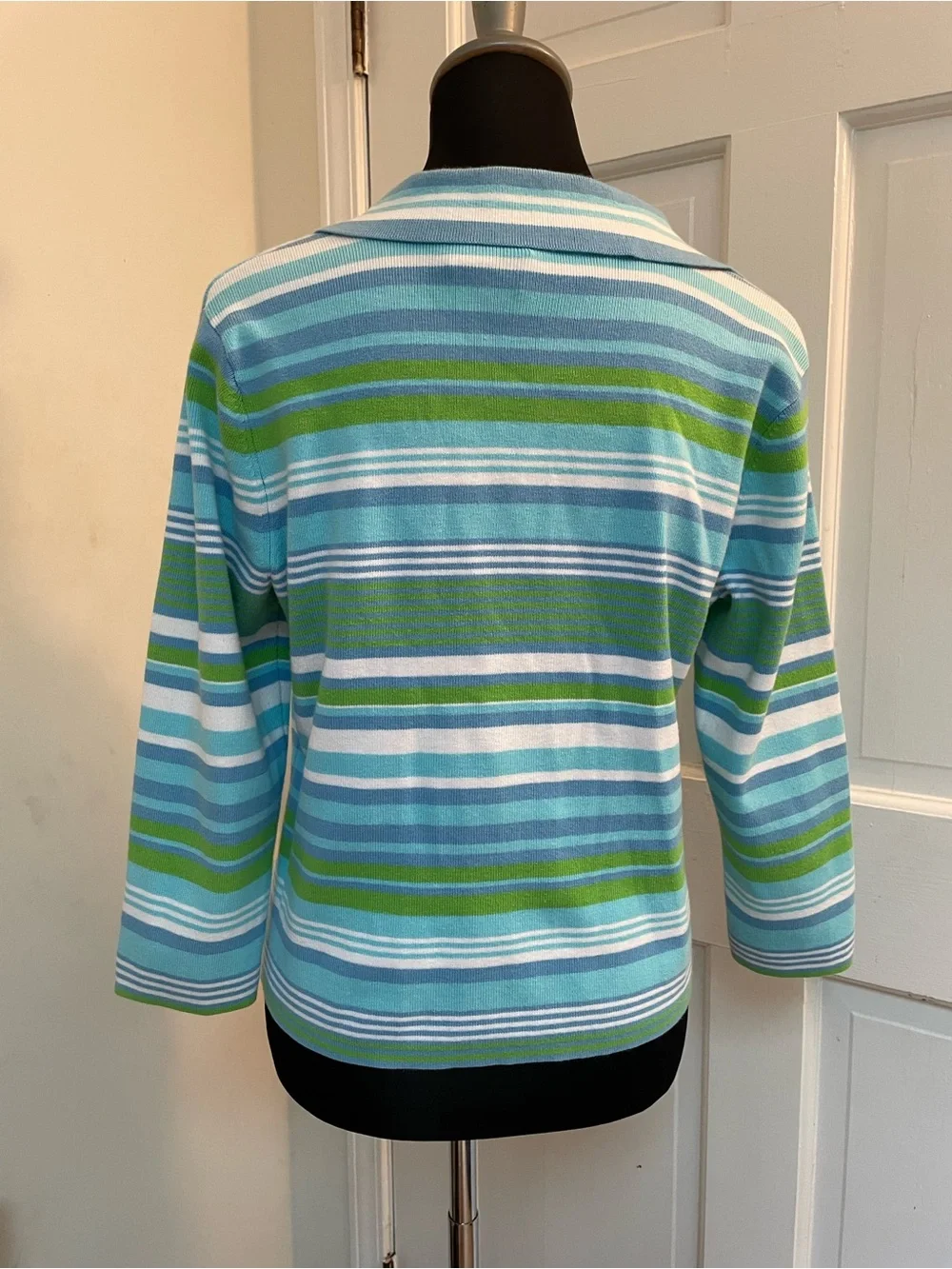 Liz Claiborne Striped Blue & Green Button-Front Women's Cardigan